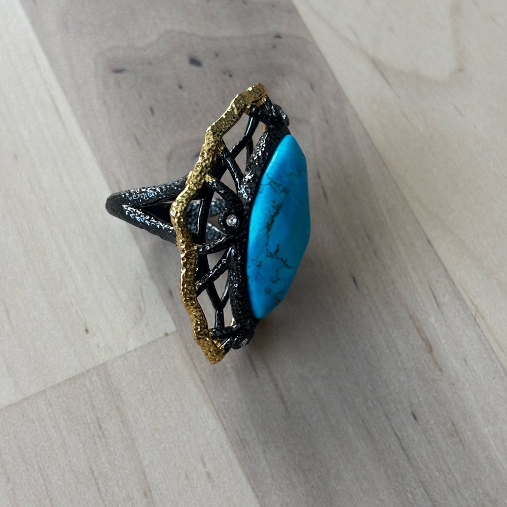 Alexis Bittar Turquoise Marquise Ring with Gold Frame